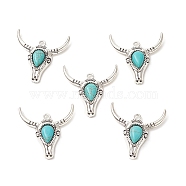 Synthetic Turquoise Pendants, with Alloy Findings, Cattle Head Charms, Antique Silver, 36.5x35.5x8mm, Hole: 2.6mm(FIND-TADZ0001-04AS)