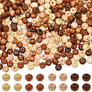 400Pcs 4 Colors Natural Unfinished Wood Beads, Round Wooden Loose Beads Spacer Beads for Craft Making, Lead Free, Mixed Dyed and Undyed, Mixed Color, 8x7~8mm, Hole: 2~3mm, 100pcs/color(WOOD-GF0001-90)