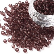 6/0 Glass Seed Beads, Frosted Colors, Round, Round Hole, Rosy Brown, 6/0, 4mm, Hole: 1~1.5mm, about 500pcs/50g, 50g/bag, 18bags/2pounds(SEED-US0003-4mm-M16)