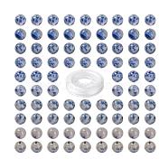 100Pcs 8mm Natural Blue Spot Jasper Round Beads, with 10m Elastic Crystal Thread, for DIY Stretch Bracelets Making Kits, 8mm, Hole: 1mm(DIY-LS0002-62)
