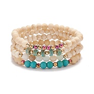 4Pcs 4 Style Natural & Synthetic Mixed Stone Stretch Bracelet Sets with Wood Beads for Women, Inner Diameter: 2-1/4~2-3/8 inch(5.7~6.1cm), 1Pc/style(BJEW-JB08359)