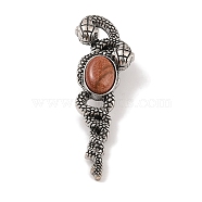 Synthetic Goldstone Pendants, with Alloy  Findings, Antique Silver, 61.5x20x8mm, Hole: 9.5x7mm(G-A224-03AS-04)