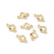 Brass Micro Pave Cubic Zirconia Links Connectors, Real 18K Gold Plated, Heart, Mixed Color, 6x9.5x2mm, Hole: 0.9mm(ZIRC-H124-03G)
