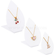 3Pcs 3 Sizes Opaque Acrylic Slant Back Necklace Display Stands, Leaf Shaped Pendant Necklace Display Holder, White, 5.2~7.6x4.9~7.5x7.9~11.3cm, 1 size/pc(NDIS-WH0012-13)
