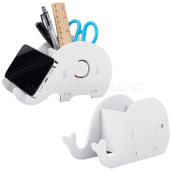 2 Sets 2 Style Cute Animal Wood Pen Holders, Make-up Brush Holders, Elephant & Whale Shape, White, 175x65x100mm & 175x75x100mm, 1 set/style(AJEW-CP0005-23)
