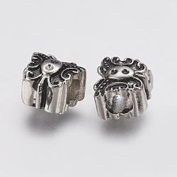 Ion Plating(IP) 304 Stainless Steel European Beads, Large Hole Beads, Butterfly, Antique Silver, 9x10.5x9mm, Hole: 4.5mm(STAS-J022-062AS)
