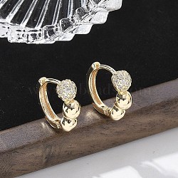 Brass Clear Cubic Zirconia Hoop Earrings, Round, Real 18K Gold Plated, 12.5x4.5x14.5mm(EJEW-Q014-07G)