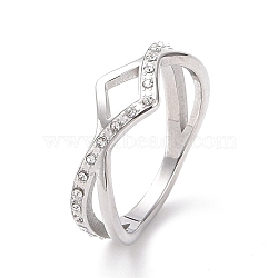 Crystal Rhinestone Wave Finger Ring, 304 Stainless Steel Jewelry for Women, Stainless Steel Color, US Size 6~9(17.1~18.9mm)(RJEW-D120-15P)