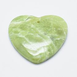 Natural Peridot Pendants, Heart, 38.5x39x6.5mm, Hole: 1.5mm(G-E464-30)