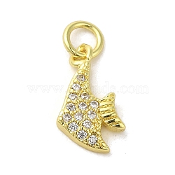 Real 18K Gold Plated Brass Pave Cubic Zirconia Pendants, with Jump Rings, Fish , Clear, 13.5x7.5x2mm, Hole: 3mm(KK-M283-12A-01)