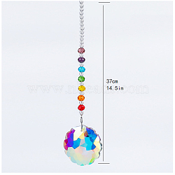 Chakra Theme K9 Crystal Glass Big Pendant Decorations, Hanging Sun Catchers, Flower, Colorful, 37cm(HJEW-PW0001-019B)