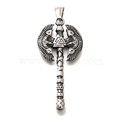 304 Stainless Steel Big Pendants, Axe with Valknut Charm, Antique Silver, 67.5x32x6mm, Hole: 9x4.5mm(STAS-G350-44B-AS)