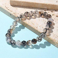 Natural Dragon Veins Agate Beaded Stretch Bracelets, Dyed, Round, Steel Blue, 2-1/8 inch(55mm)(X-BJEW-Q692-02C)