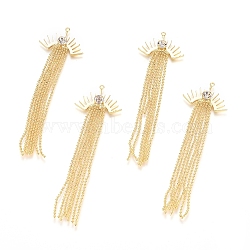 Brass Micro Pave Cubic Zirconia Pendants, with Ball Chains Tassel, Long-Lasting Plated, Eye, Clear, Real 18K Gold Plated, 78x24.5x5.5mm, Hole: 1.4mm(ZIRC-G166-22G)