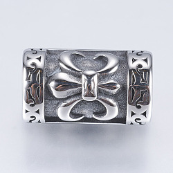 304 Stainless Steel Tube Beads, Large Hole Beads, Column with Fleur De Lis, Antique Silver, 20.5x12mm, Hole: 8mm(X-STAS-I076-083AS)