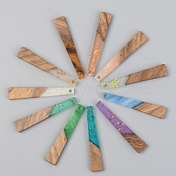 Resin & Walnut Wood Pendants, Trapezoid, Mixed Style, Mixed Color, 44.5x8x3mm, Hole: 2mm(RESI-S389-043A)