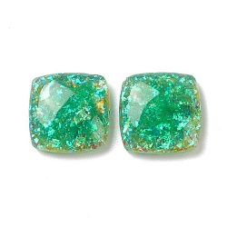 Resin Imitation Opal Cabochons, Flat Back Square, Sea Green, 9.5x9.5x2.5mm(RESI-E042-03)