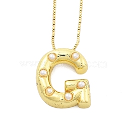 Brass & Plastic Pearl Letter Pendant Box Chain Necklaces for Women, Real 18K Gold Plated, Letter G, 17.64 inch(44.8cm)(NJEW-U017-01G-07)