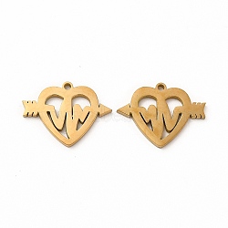 Ion Plating(IP) 304 Stainless Steel Pendants, Heart with Arrow and Heartbeat, Golden, 15x20x1.4mm, Hole: 1.4mm(STAS-M089-28G)