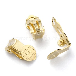 Brass Clip-on Earring Findings, with Round Flat Pad, Real 24K Gold Plated, 16x9x9mm(X-KK-O131-05G)