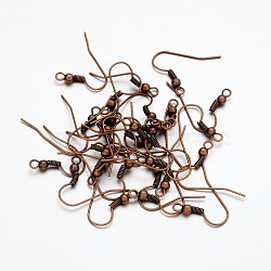 Earring Jewelry Findings Red Copper Iron Earring Hooks, Nickel Free, Size: about 18mm long, 0.8mm thick, hole: 3mm(X-E135-NFR)