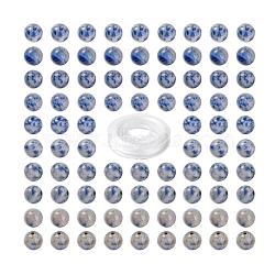 100Pcs 8mm Natural Blue Spot Jasper Round Beads, with 10m Elastic Crystal Thread, for DIY Stretch Bracelets Making Kits, 8mm, Hole: 1mm(DIY-LS0002-62)