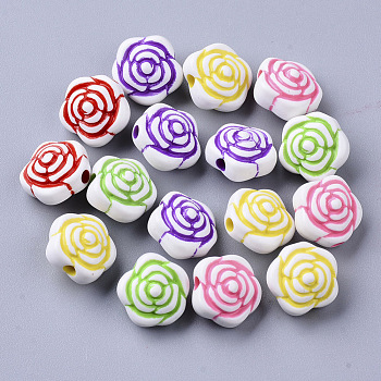 Craft Style Acrylic Beads, Flower, Mixed Color, 11.5x12x8.5mm, Hole: 2mm, about 950pcs/500g