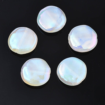 Rainbow Iridescent Plating Acrylic Beads, Glitter Beads, Flat Round, White, 17.5x5mm, Hole: 1.2mm