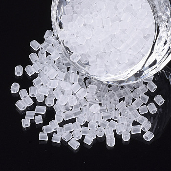8/0 Two Cut Glass Seed Beads, Hexagon, Transparent Frosted, WhiteSmoke, 2.5~3x2.5mm, Hole: 0.9mm, about 15000pcs/bag
