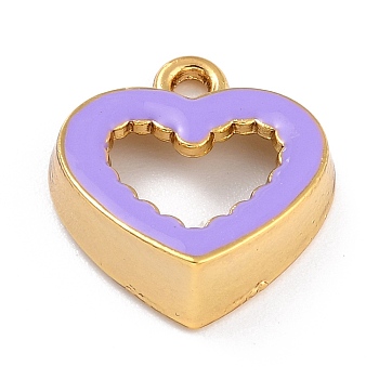 Golden Alloy Enamel Pendants, Long-Lasting Plated, Hollow Heart, Lilac, 18x17x6mm, Hole: 1.8mm