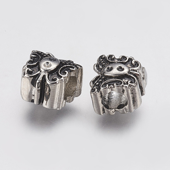 Ion Plating(IP) 304 Stainless Steel European Beads, Large Hole Beads, Butterfly, Antique Silver, 9x10.5x9mm, Hole: 4.5mm