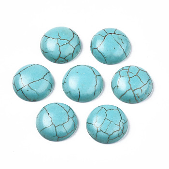 Craft Findings Dyed Synthetic Turquoise Gemstone Flat Back Dome Cabochons, Half Round, Dark Turquoise, 18x6mm