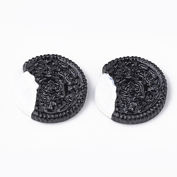 Opaque Resin Decoden Cabochons, Biscuit, Black, 26x4.5mm