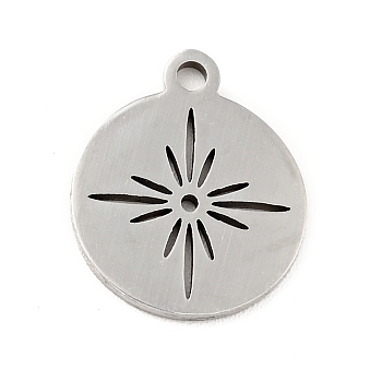 201 Stainless Steel Pendants, Flat Round with Star, Stainless Steel Color, 14x11.5x1mm, Hole: 1.4mm