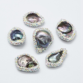 Natural Baroque Pearl Cultured Freshwater Pearl Beads, with Polymer Clay Rhinestone, Nuggets, 22~25x17~20x5~13mm, Hole: 0.5mm