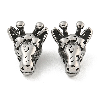 Retro 304 Stainless Steel Beads, Giraffe, Antique Silver, 11.5x9x6mm, Hole: 1.5mm