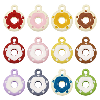 24Pcs 12 Colors Frosted Painted Colored Alloy Pendants, Donut, Mixed Color, 12.5x10x3mm, Hole: 1.5mm, 2pcs/color