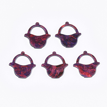 Cellulose Acetate(Resin) Pendants, Basket, Medium Violet Red, 30x28x2.5mm, Hole: 1.2mm