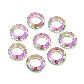 Electroplate Transparent Glass Linking Rings, Crystal Cosmic Ring, Prism Rings, Faceted, Round Ring, Purple, 14x3.5mm, Inner Diameter: 8mm