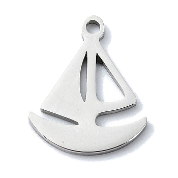 304 Stainless Steel Pendants, Laser Cut, Sailboat Charms, Stainless Steel Color, 15.5x13x1mm, Hole: 1mm