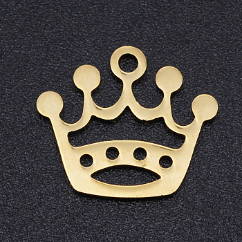 201 Stainless Steel Laser Cut Charms, Crown, Golden, 13x15x1mm, Hole: 1.5mm