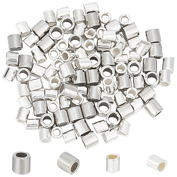 100Pcs 2 Styles 925 Sterling Silver Tube Beads, Crimp Beads, Platinum & Silver, 1.5~2x1.5~2mm, Hole: 1mm