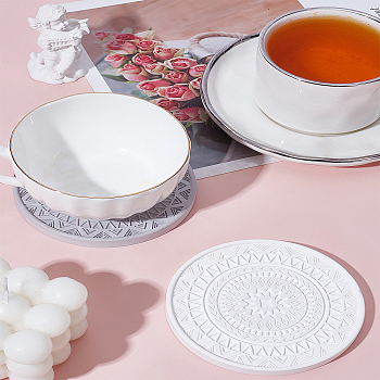2Pcs 2 Colors Diatomaceous Earth Cup Mats, Heat Resistant Mat, Flat Round, Mixed Color, 100x8mm, 1pc/color