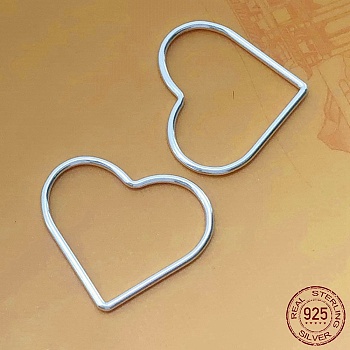 Rack Plating 925 Sterling Silver Linking Rings, Heart Connector, Silver, 15.1x17.5x0.9mm