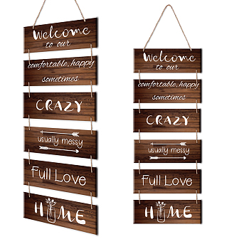 Solid Wood Hanging Wall Decorations, with Jute Twine, Rectangle, Sienna, 90x30cm