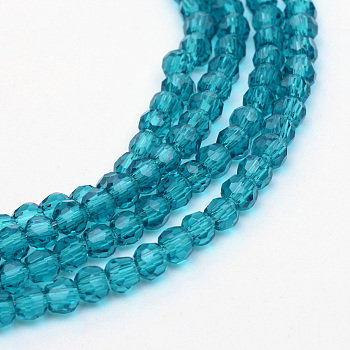 Transparent Glass Bead Strands, Faceted(32 Facets) Round, Dark Turquoise, 6mm, Hole: 1mm, about 100pcs/strand, 24 inch