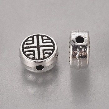 Tibetan Style Alloy Beads, Lead Free & Nickel Free & Cadmium Free, Flat Round, Antique Silver, 6.3x3.5mm, Hole: 1mm
