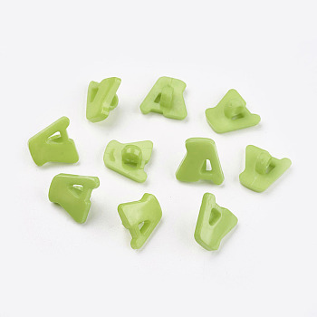 Acrylic Shank Buttons, 1-Hole, Dyed, Letter A, Green Yellow, 14x13x2mm, Hole: 3mm
