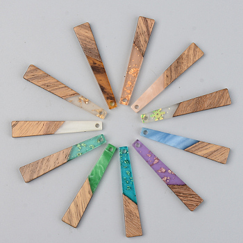 Resin & Walnut Wood Pendants, Trapezoid, Mixed Style, Mixed Color, 44.5x8x3mm, Hole: 2mm
