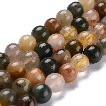 Natural Rutilated Quartz Beads Strands, Round , 8~8.5mm, Hole: 1mm, about 49pcs/strand, 15.67''(39.8cm)